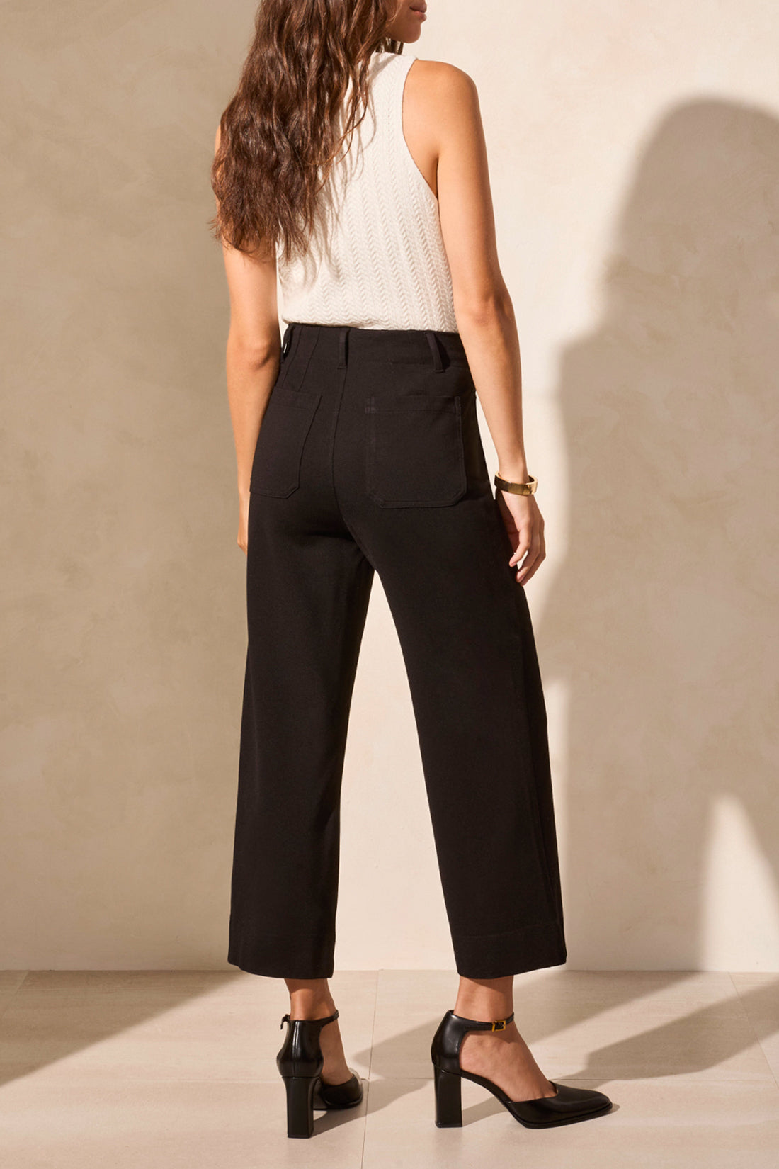 High Rise Fly Front Capri Black