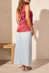 Combo Print Tie Neck Tank Orchid Sky