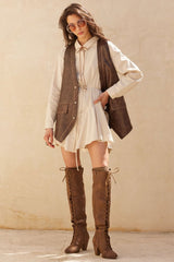 Faux Leather Snap Button Vest Espresso