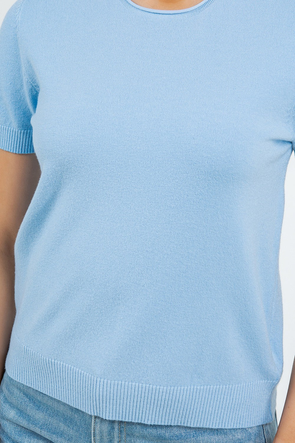 Textured Stripe Hem Knit Sweater Tee Glacier