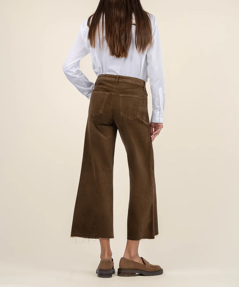 Meg Hi Rise Raw Hem Wide Leg Velvet Pants Brunette