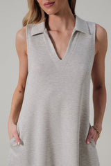 Collared V Neck Sleeveless Mini Dress Heather Grey