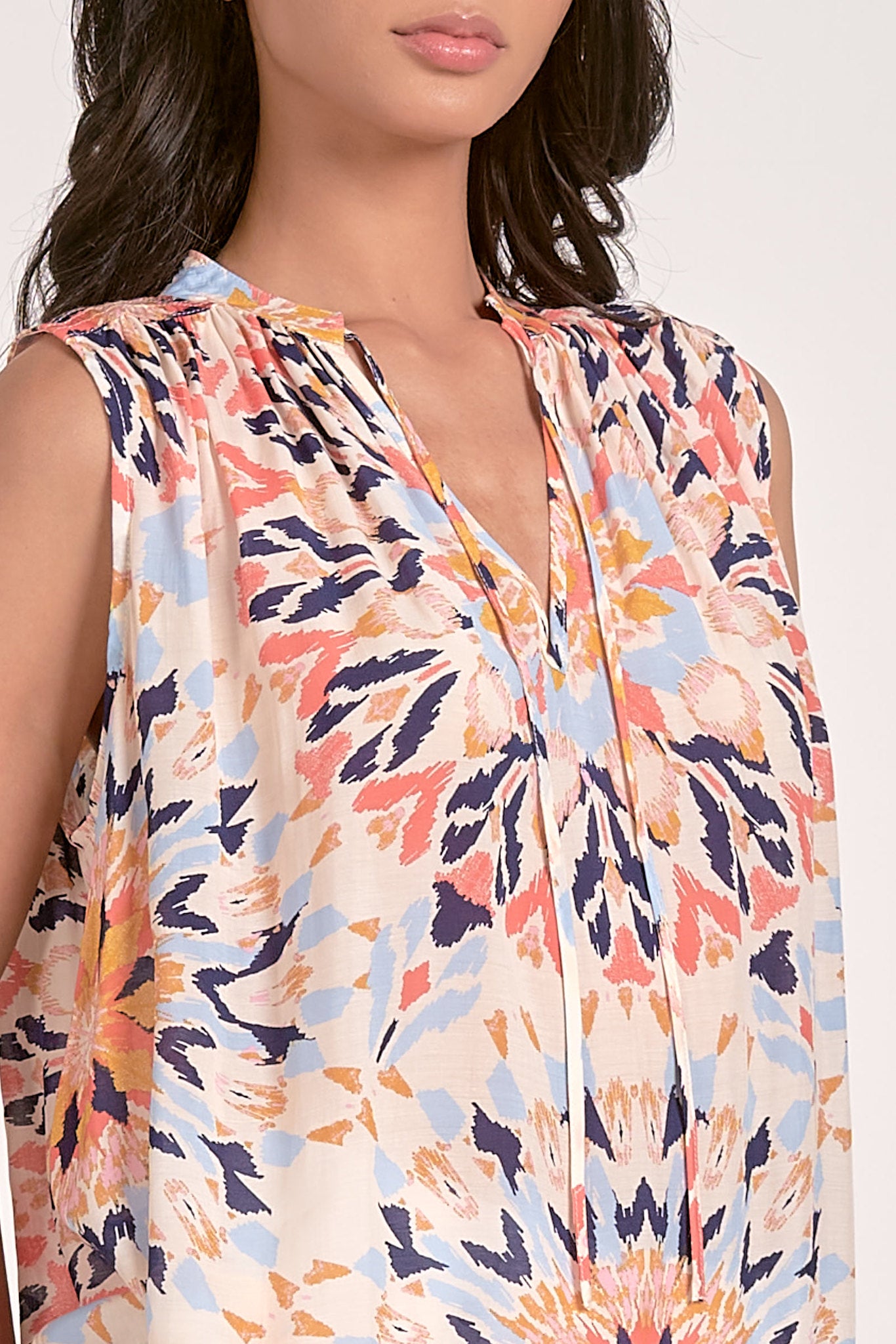 Flowy Tie Neck Printed Tank Multi Kaleidoscope
