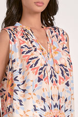 Flowy Tie Neck Printed Tank Multi Kaleidoscope