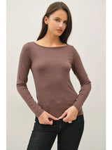 Ultra Soft Basic Boatneck Long Sleeve Tee Walnut