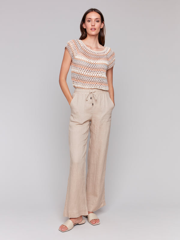 Pull On Linen Wide Leg Pants Biscuit