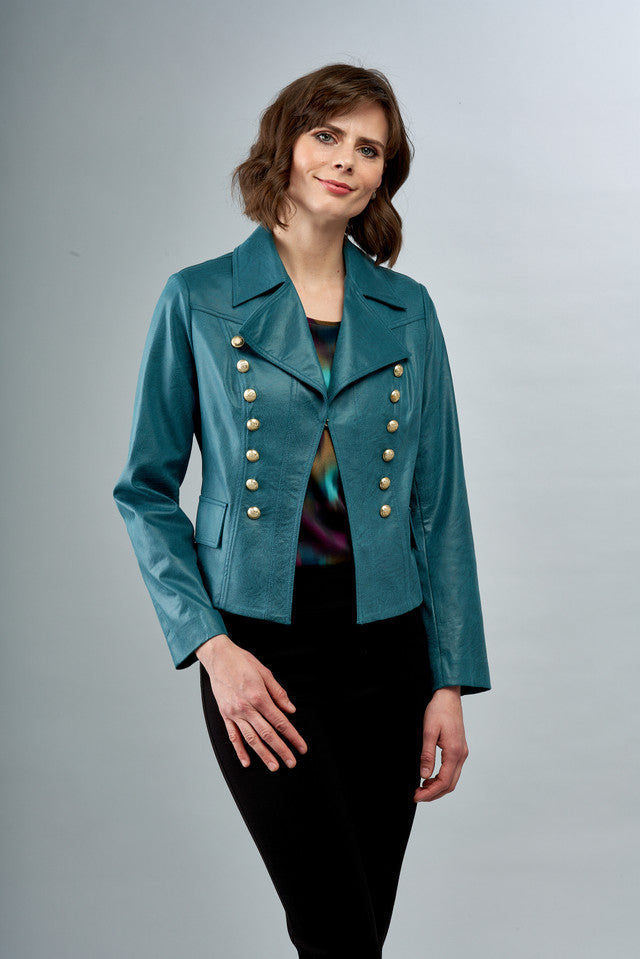 Military Button Moto Jacket Teal