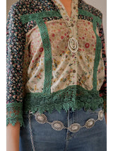 Boho Patchwork Crochet Detail Jacket Basil