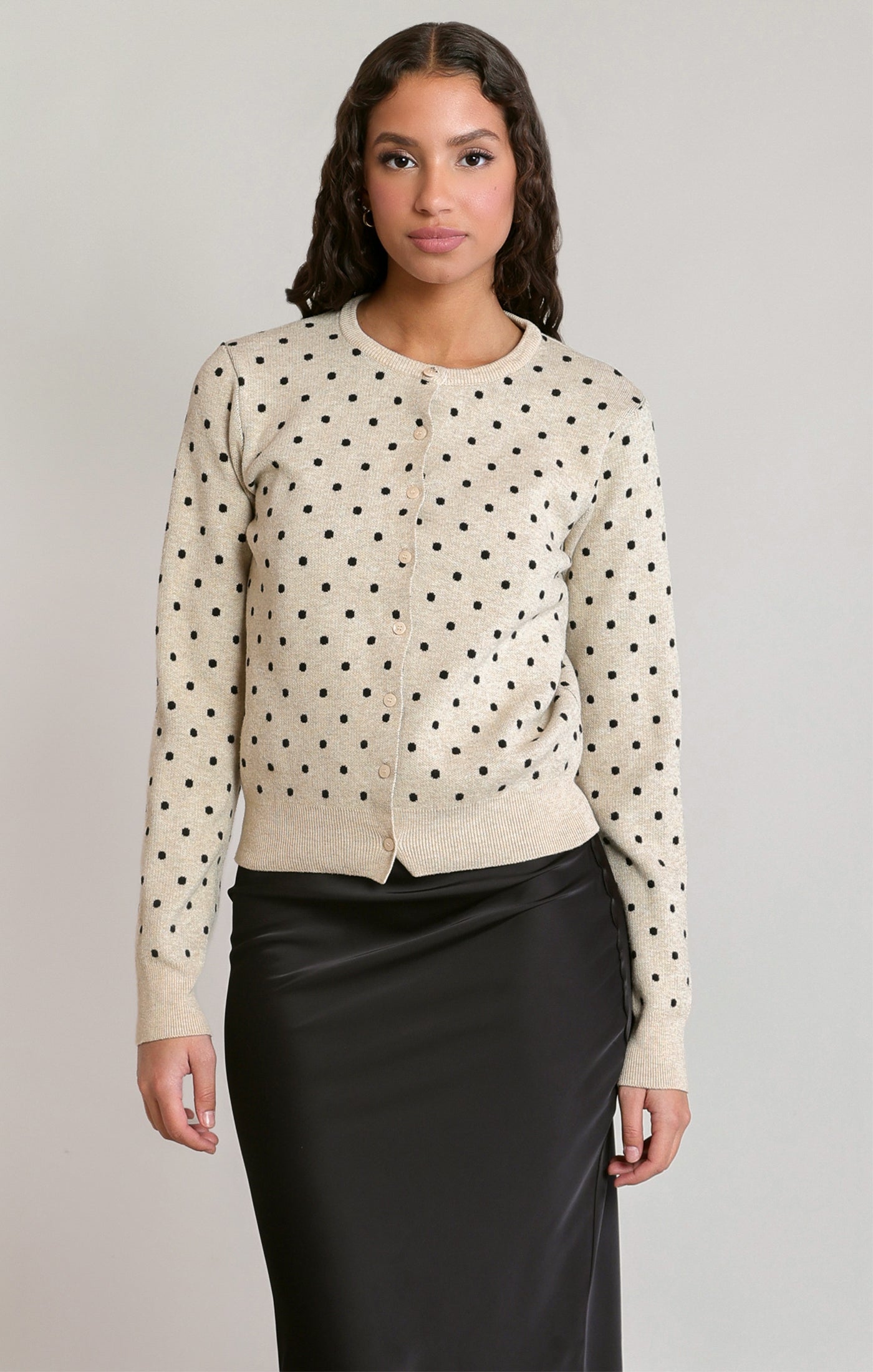 Polka Dot Button Up Cardigan Oatmeal