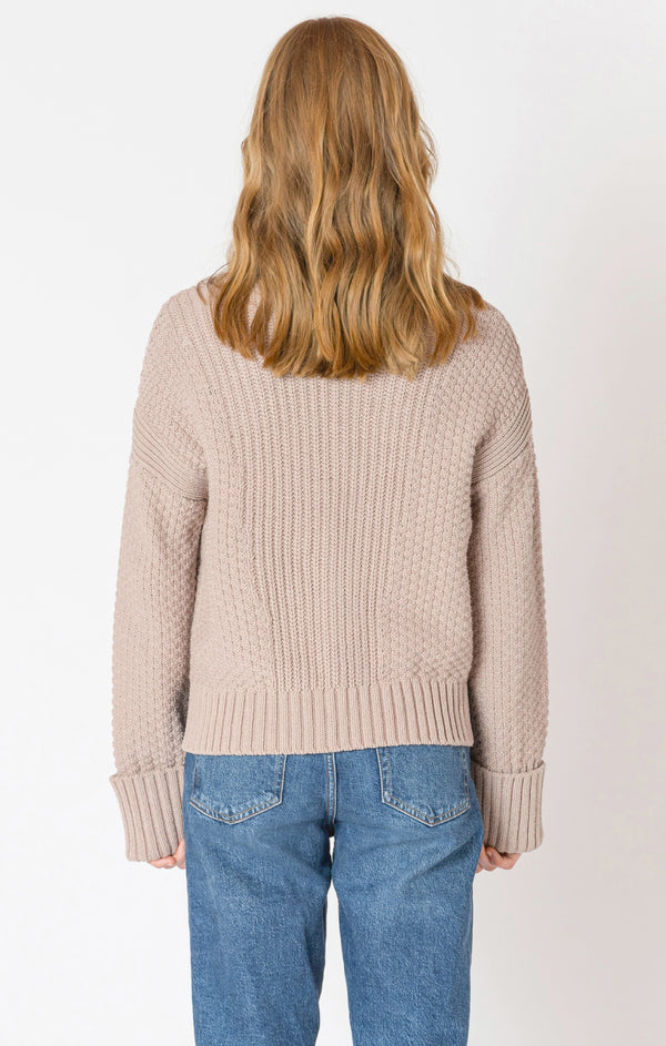 Cuffed Sleeve Textured Sweater Cardi Warm Taupe