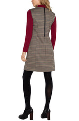 Sleeveless Front Pockets Shift Dress Black + Tan Houndstooth