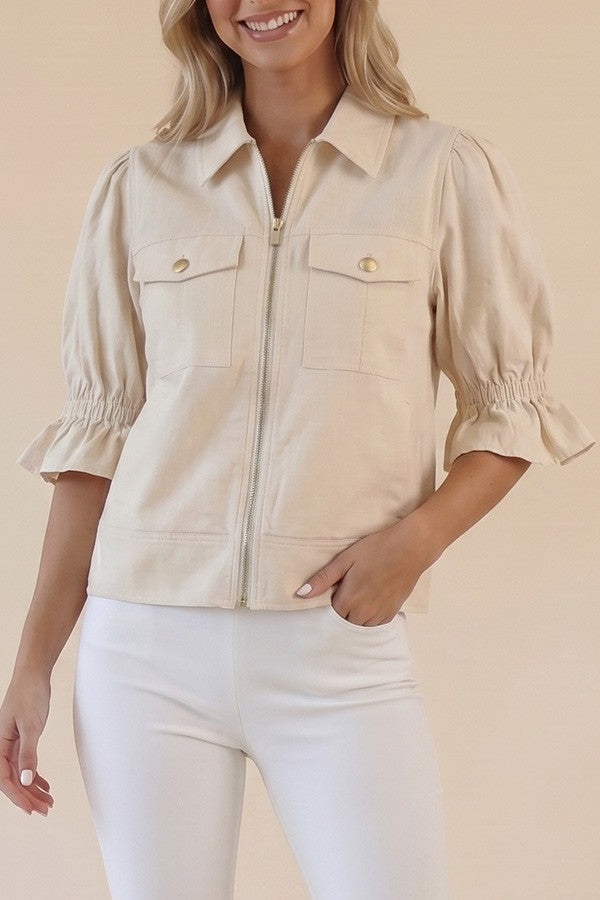 Seline Ruffle Puff Sleeve Jacket Cream