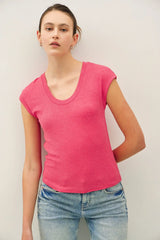 Ribbed Scoop Neck Cap Sleeve Modal Top Poppy