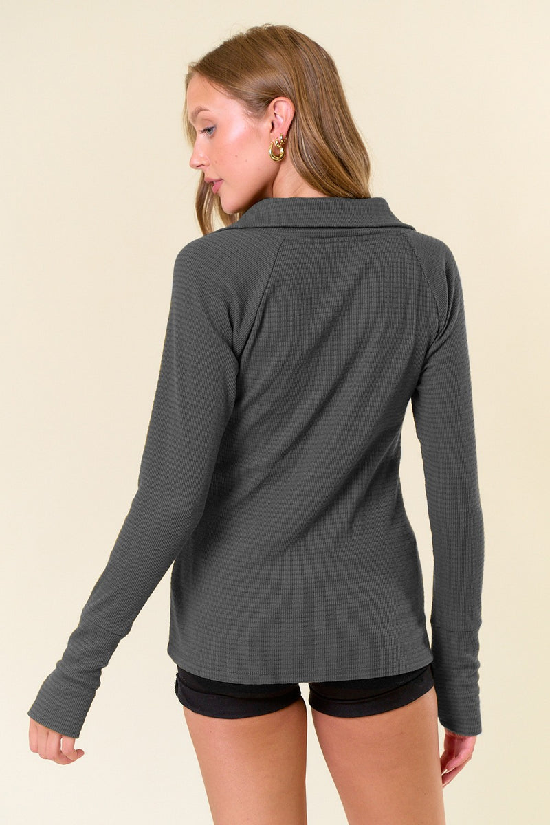 Textured Quarter Zip Top Dark Grey