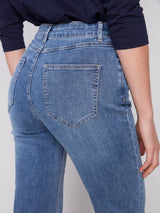 Stretch Cuffed Wide Leg Jeans Medium Blue