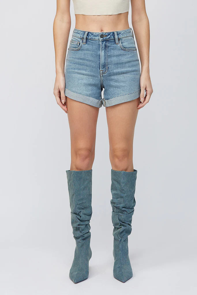 Finn Cuffed Stretch High Rise Shorts Medium