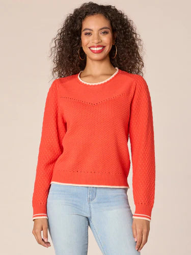 Round Neck V Yoke Stitch Mix Sweater Poppy Red + Rose Smoke