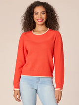 Round Neck V Yoke Stitch Mix Sweater Poppy Red + Rose Smoke