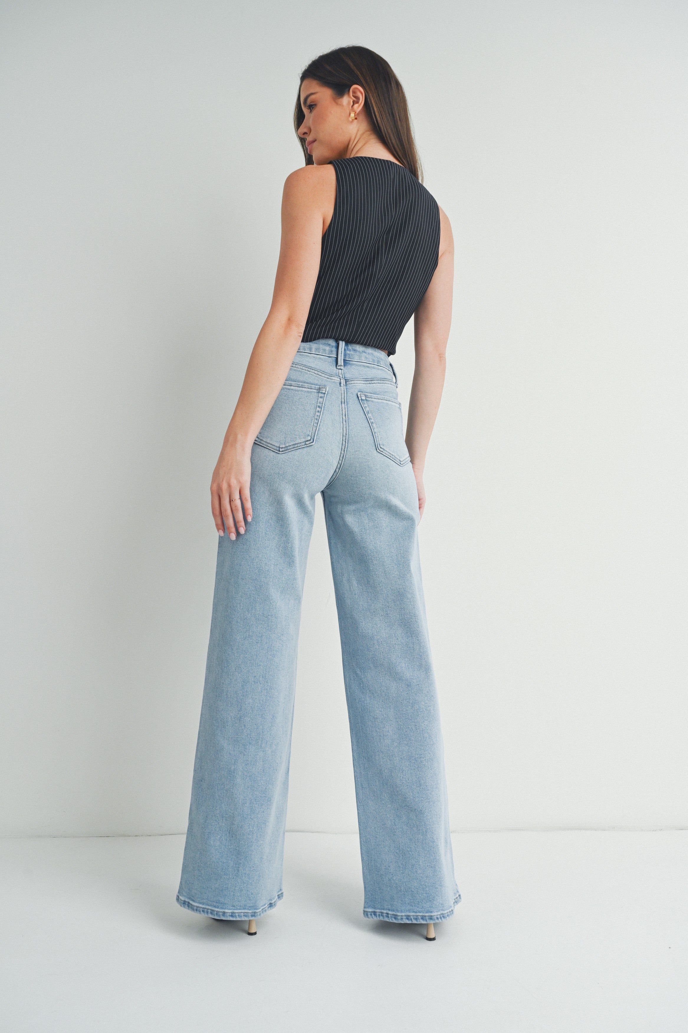 High Rise Palazzo Wide Leg Jeans Light Denim