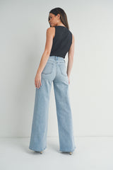 High Rise Palazzo Wide Leg Jeans Light Denim