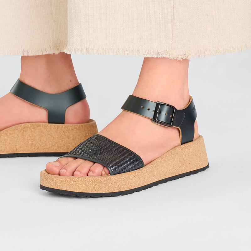 Glenda Raffia Leather Sandals Black