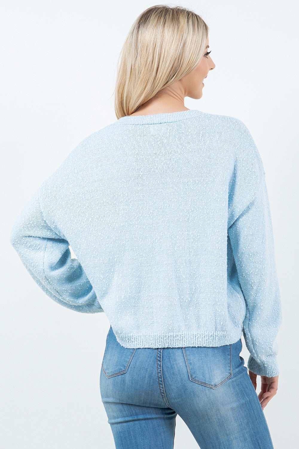 Embroidered Flowers Button Up Cardigan Blue