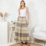 7 Tiered Crinkle Lace Patchwork Skirt Latte