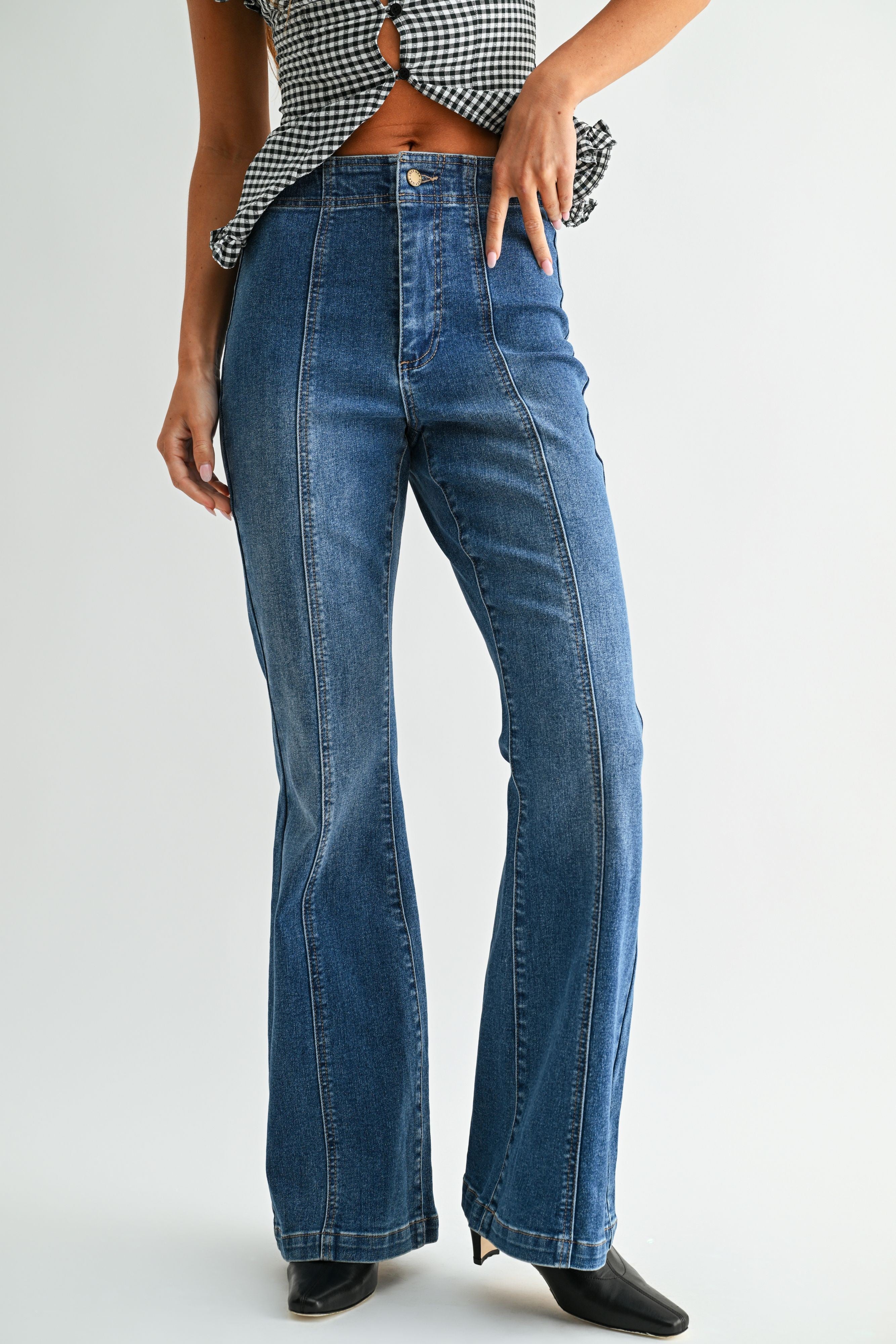 Seamed Western Flare Jeans Medium Denim