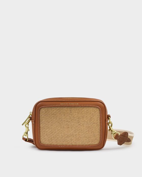 Avery Raffia Small Crossbody Bag Cognac