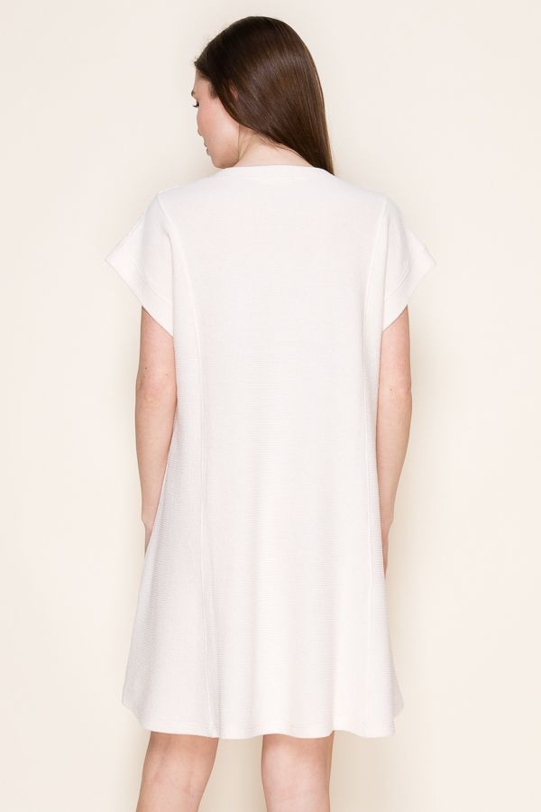Round Neck Short Sleeve Cloudy Knit Mini Dress Cream