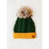 Contrast Trim Cable Knit Pom Hat