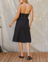 Lesli Contrast Stitch Tube Midi Dress Black