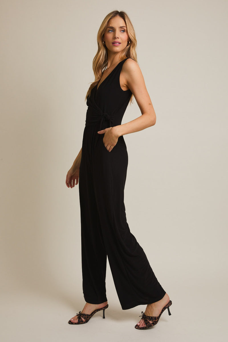 Sleeveless Wrap Tie Jumpsuit Black