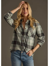 Button Up Plaid Shirt Charcoal + Green