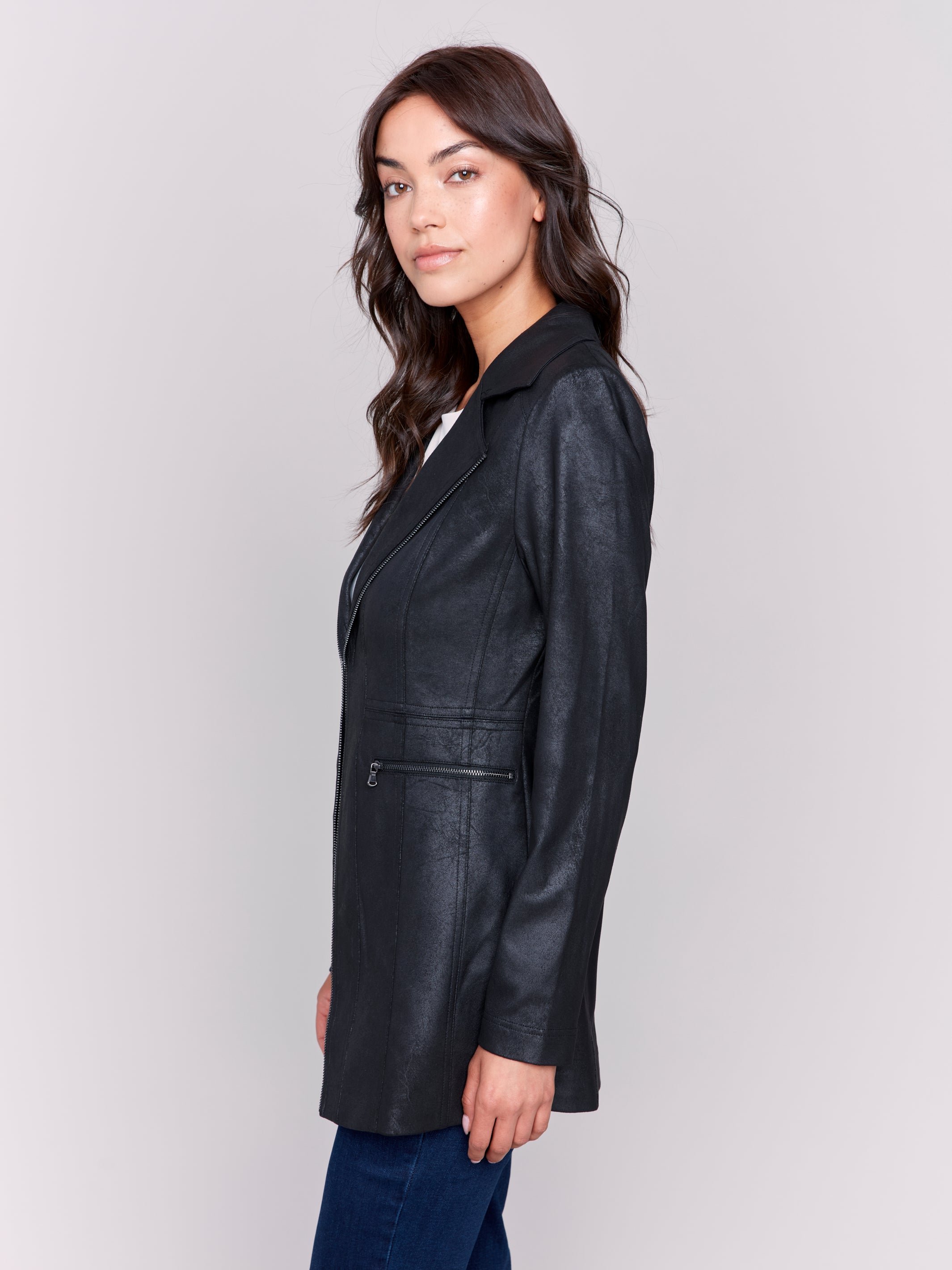 Vintage Texture Sueded Long Jacket Black