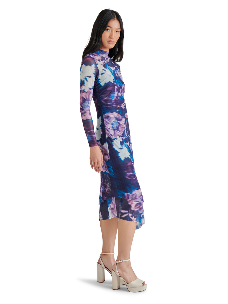 Blare Printed Midi Long Sleeve Dress Midnight