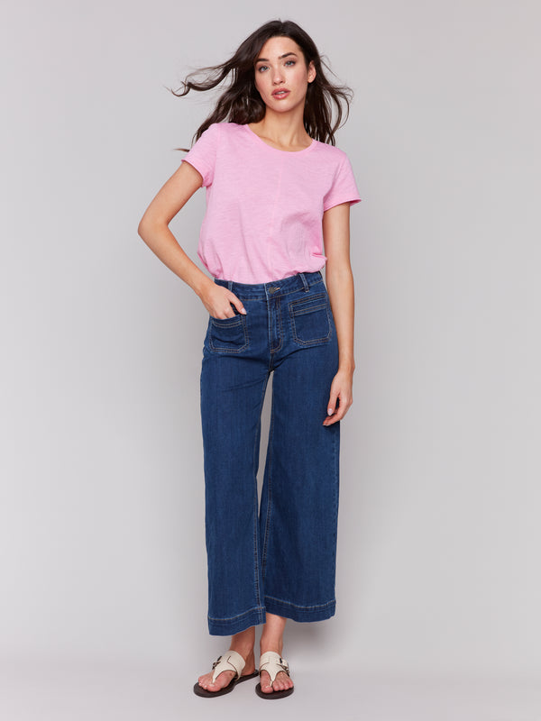 Patch Pocket Wide Leg Jeans Indigo