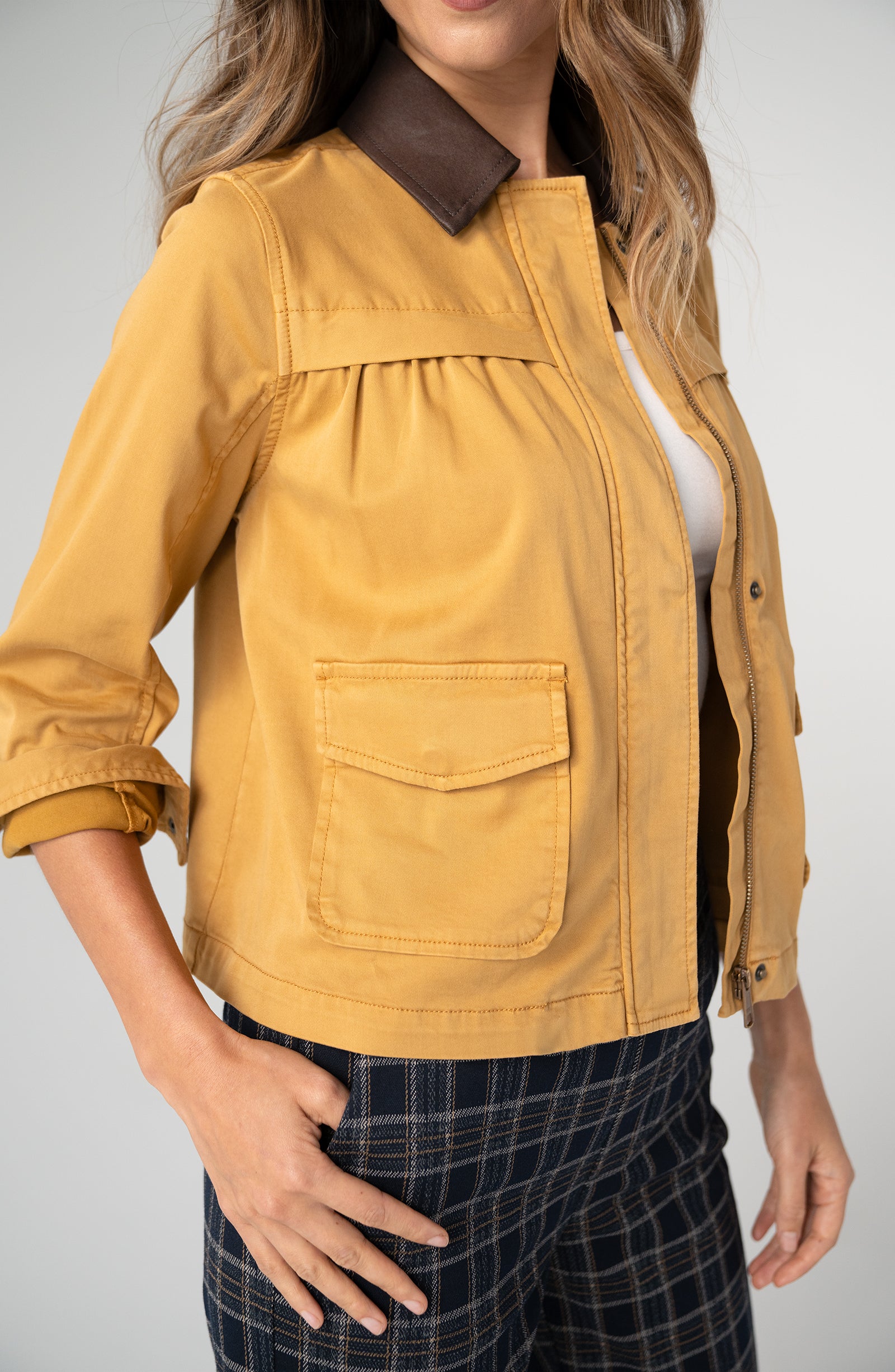 Leather Collared Swing Jacket Gold Rush