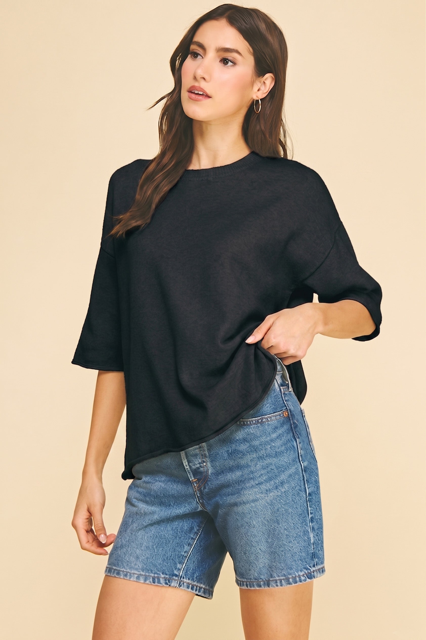 Oversized Short Sleeve Knit Sweater Black
