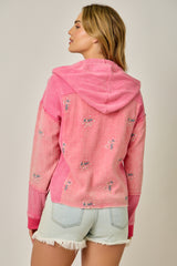 Washed Embroidered Removable Hoodie Jacket Washed Berry