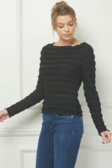Long Sleeve Layered Ruffle Lace Top Black