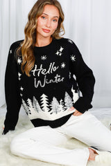 Hello Winter Sequin Sweater Black