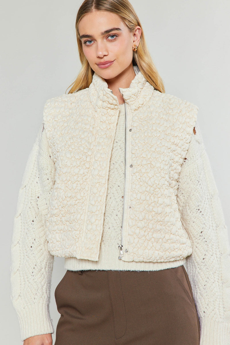 Cropped Bubble Quilted Vest Ivory