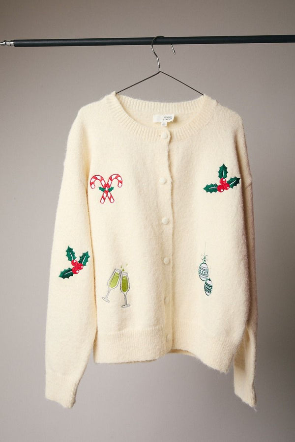 X-Mas Embroidered Cardi Cream