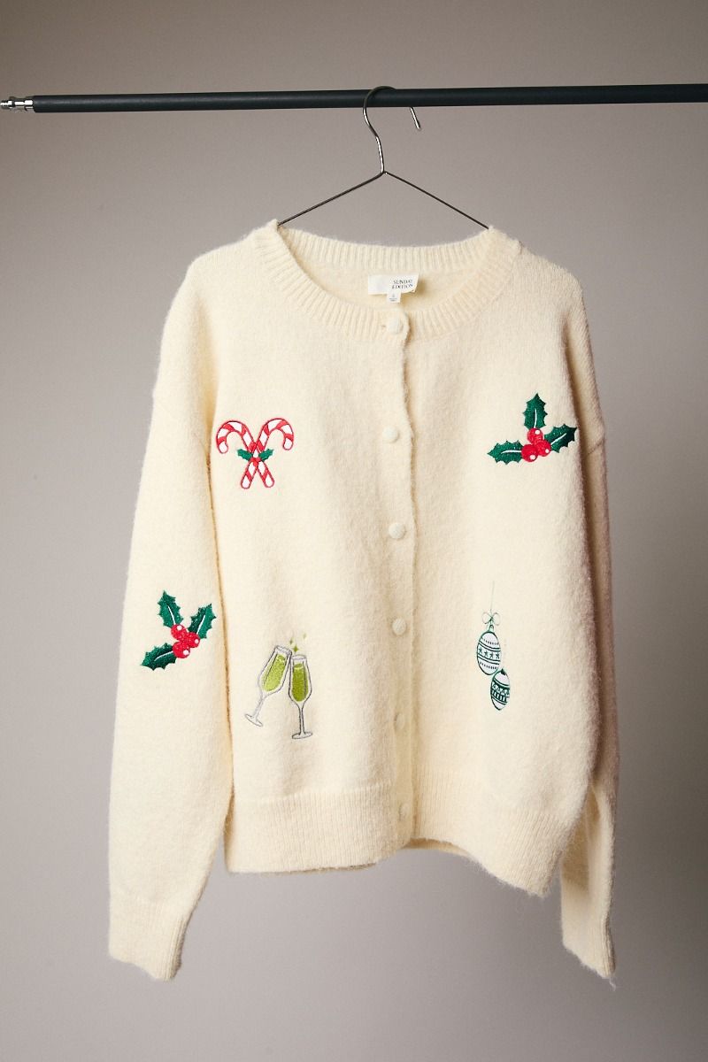 X-Mas Embroidered Cardi Cream