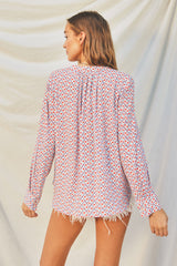 Retro Split Collar Blouse Retro Blue