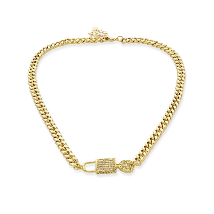 Long & Key Crystal Curb Chain Necklace