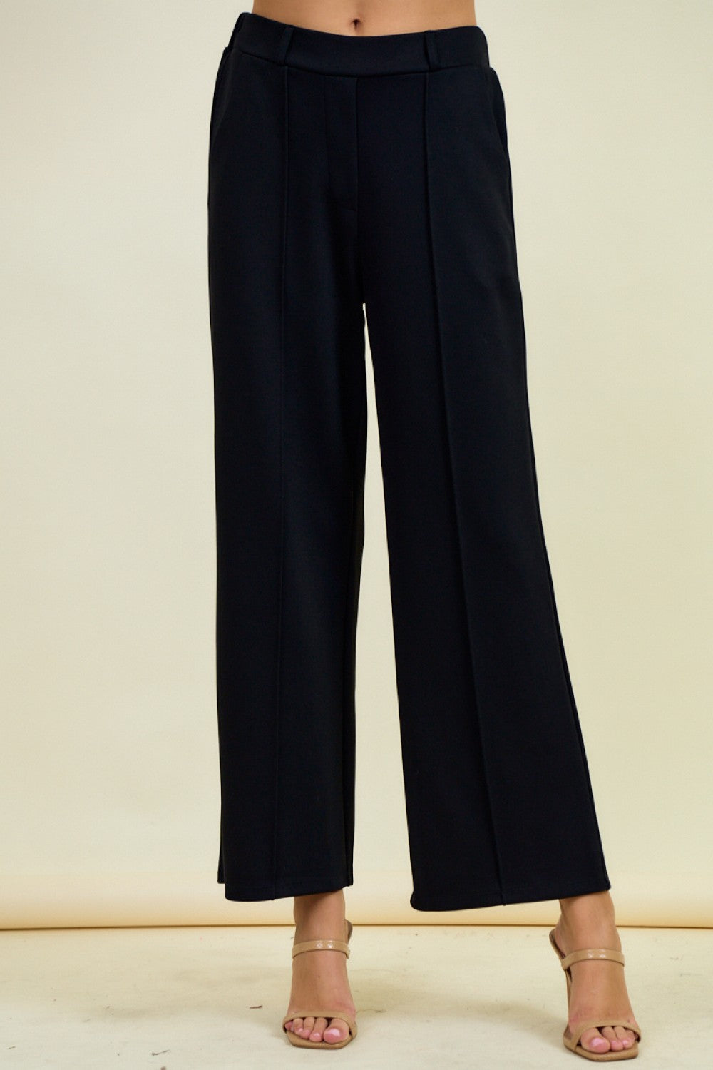 Modal Pintuck Wide Leg Pants Black