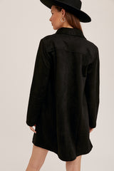 Drape Front Suede Coat Black