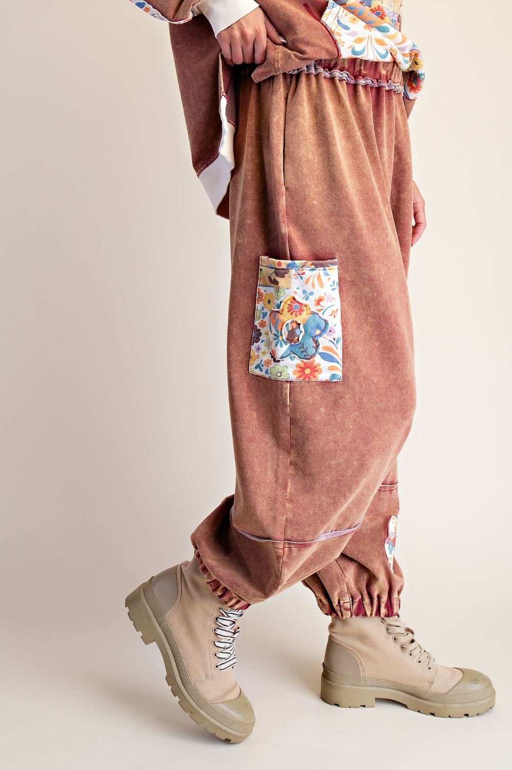 Mixed Floral Print Terry Joggers Brick